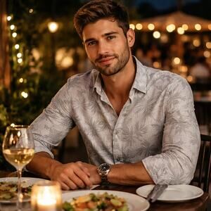 The Paribito Men's Gray Palm Print Button Down Shirt Large Indian Mumbai